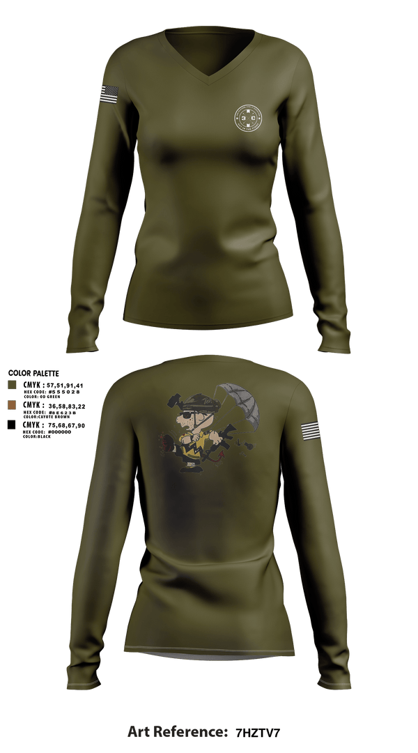 Women's Long Sleeve Vneck Shirt, 3rd Platoon, CCo, 1-508th PIR, , Teamtime, Team time, sublimation, custom sports apparel, team uniforms, spirit wear, spiritwear, sports uniforms, custom shirts, team store, custom team store, fundraiser sports, apparel fundraiser