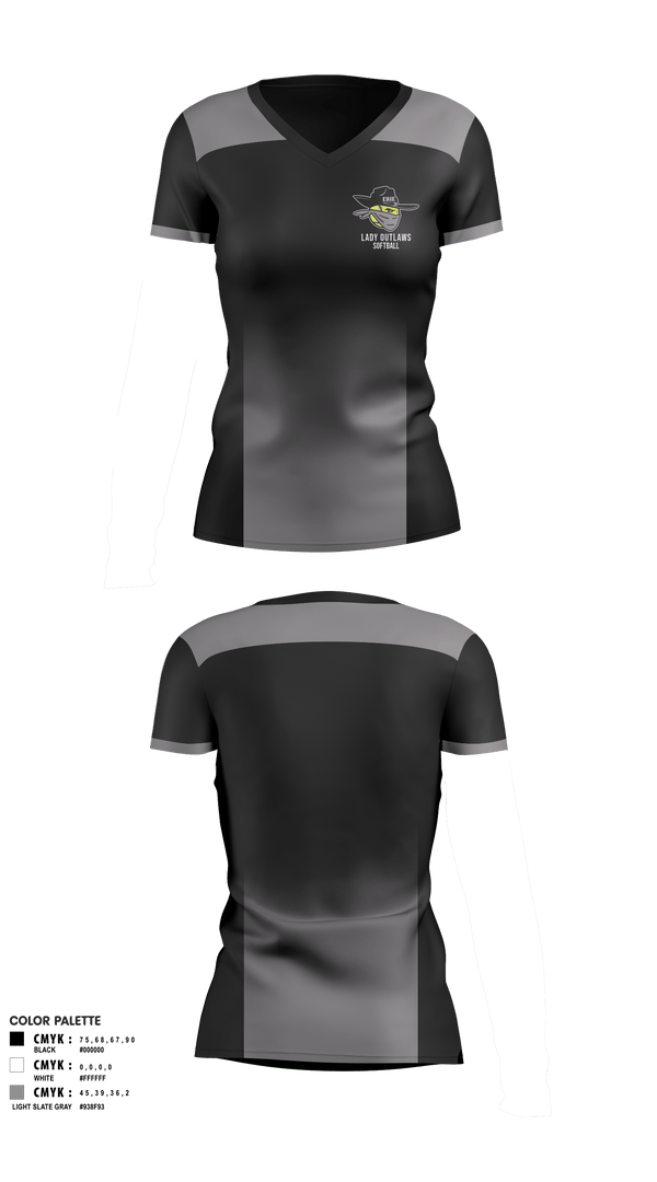 Women's Short Sleeve Vneck Shirt, Erie Lady Outlaws, Softball, Teamtime, Team time, sublimation, custom sports apparel, team uniforms, spirit wear, spiritwear, sports uniforms, custom shirts, team store, custom team store, fundraiser sports, apparel fundraiser