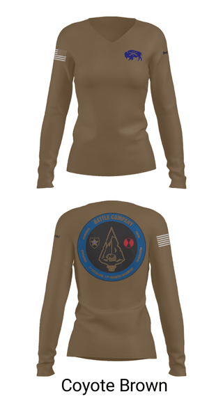 Women's Long Sleeve Vneck Shirt, Battle company 1-17IN, Army, Teamtime, Team time, sublimation, custom sports apparel, team uniforms, spirit wear, spiritwear, sports uniforms, custom shirts, team store, custom team store, fundraiser sports, apparel fundraiser
