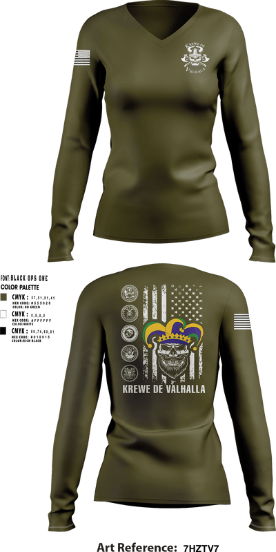 Krewe De ValhallaKrewe De Valhalla 20472021 Women's Long Sleeve V-neck Shirt - 1
