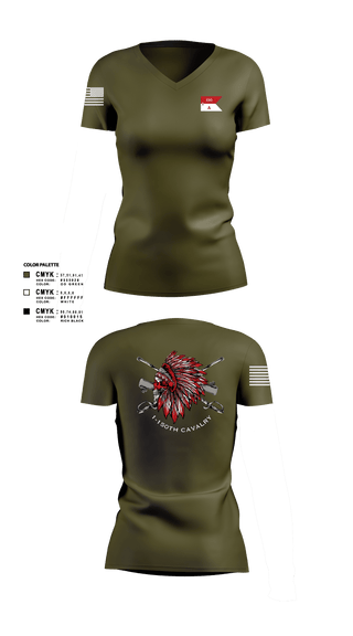 Women's Short Sleeve Vneck Shirt, Apache Troop 1-150th, Army, Teamtime, Team time, sublimation, custom sports apparel, team uniforms, spirit wear, spiritwear, sports uniforms, custom shirts, team store, custom team store, fundraiser sports, apparel fundraiser