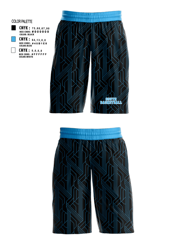 Mens Basketball Shorts, South, Men's Basketball, Teamtime, Team time, sublimation, custom sports apparel, team uniforms, spirit wear, spiritwear, sports uniforms, custom shirts, team store, custom team store, fundraiser sports, apparel fundraiser