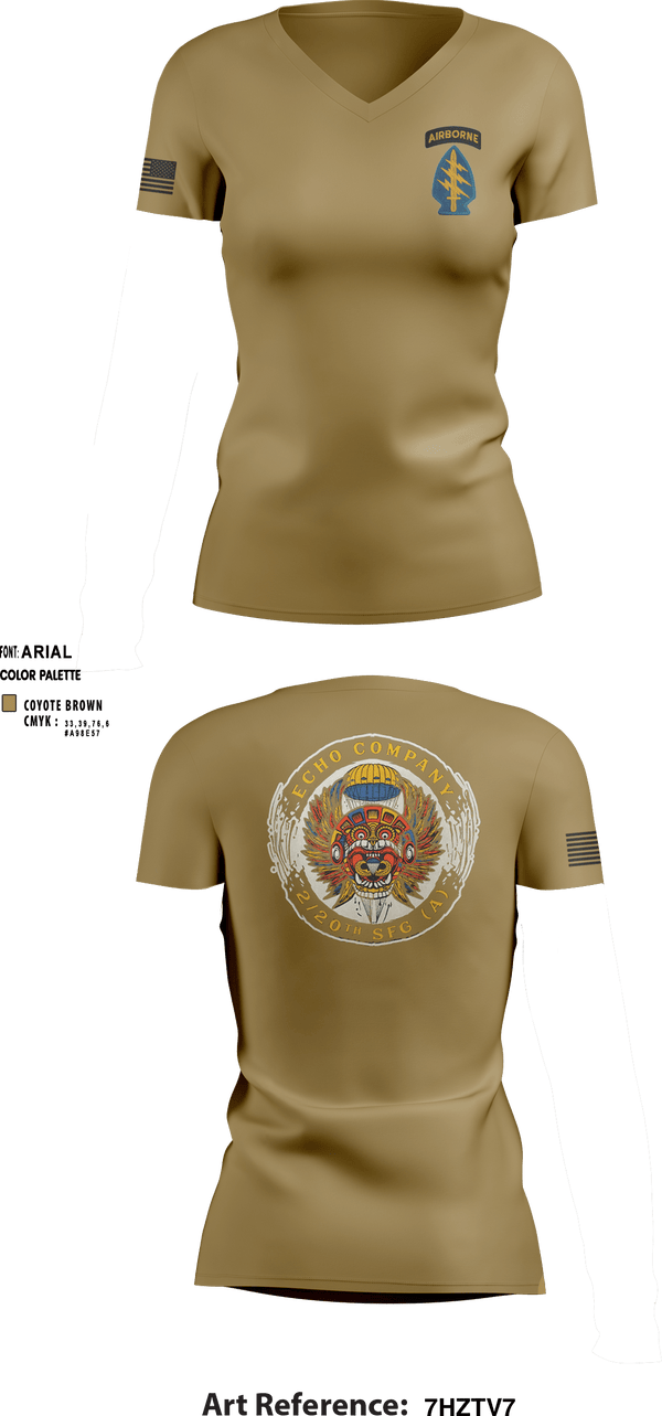 Women's Short Sleeve Vneck Shirt, ECHO 20th SFG, National Guard, Teamtime, Team time, sublimation, custom sports apparel, team uniforms, spirit wear, spiritwear, sports uniforms, custom shirts, team store, custom team store, fundraiser sports, apparel fundraiser