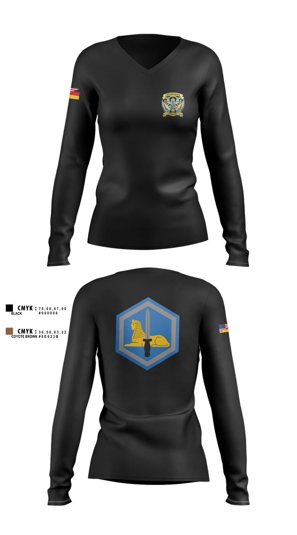 Women's Long Sleeve Vneck Shirt, HHC, 66th MIB-T, , Teamtime, Team time, sublimation, custom sports apparel, team uniforms, spirit wear, spiritwear, sports uniforms, custom shirts, team store, custom team store, fundraiser sports, apparel fundraiser