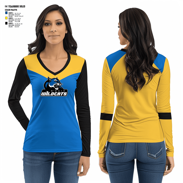 Women's Long Sleeve Vneck Shirt, Wildcats, Cheer, Teamtime, Team time, sublimation, custom sports apparel, team uniforms, spirit wear, spiritwear, sports uniforms, custom shirts, team store, custom team store, fundraiser sports, apparel fundraiser