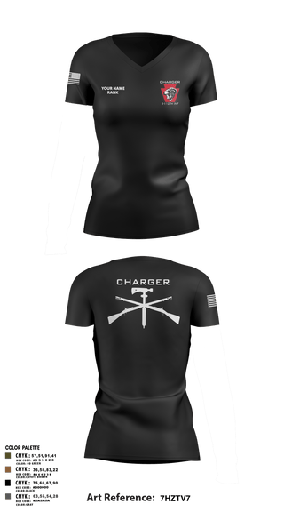 Women's Short Sleeve Vneck Shirt, Charger Co. / 2-112th Infantry Battalion, National Guard, Teamtime, Team time, sublimation, custom sports apparel, team uniforms, spirit wear, spiritwear, sports uniforms, custom shirts, team store, custom team store, fundraiser sports, apparel fundraiser