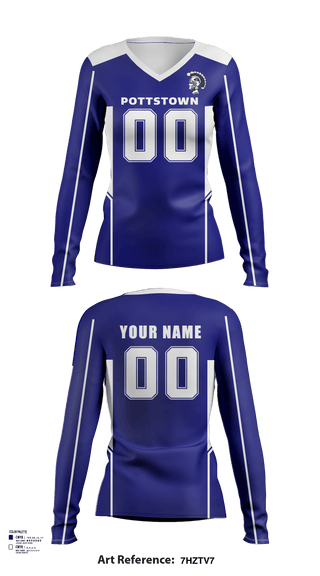 Women's Long Sleeve Vneck Shirt, Pottstown High School Volleyball, Women's Volleyball, Teamtime, Team time, sublimation, custom sports apparel, team uniforms, spirit wear, spiritwear, sports uniforms, custom shirts, team store, custom team store, fundraiser sports, apparel fundraiser