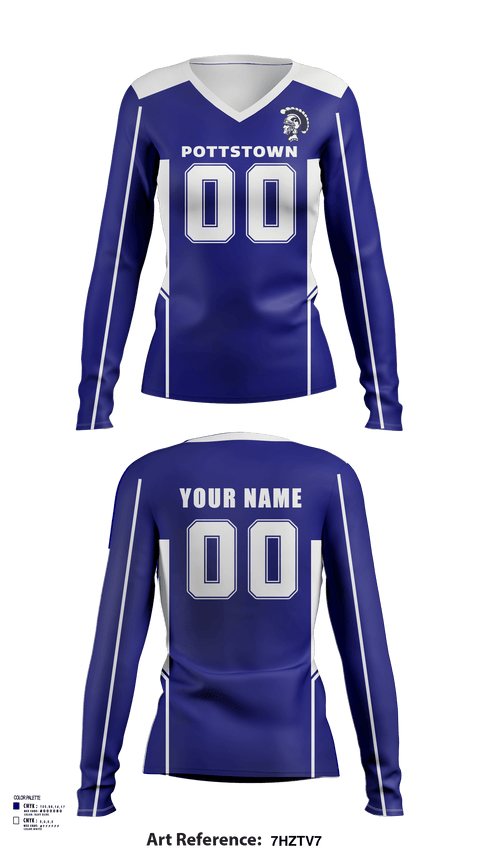 Women's Long Sleeve Vneck Shirt, Pottstown High School Volleyball, Women's Volleyball, Teamtime, Team time, sublimation, custom sports apparel, team uniforms, spirit wear, spiritwear, sports uniforms, custom shirts, team store, custom team store, fundraiser sports, apparel fundraiser