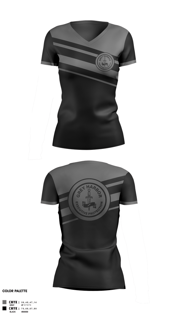 Women's Short Sleeve Vneck Shirt, Grey Harbor Executive ProtectionGrey Harbor Executive Protection, , Teamtime, Team time, sublimation, custom sports apparel, team uniforms, spirit wear, spiritwear, sports uniforms, custom shirts, team store, custom team store, fundraiser sports, apparel fundraiser