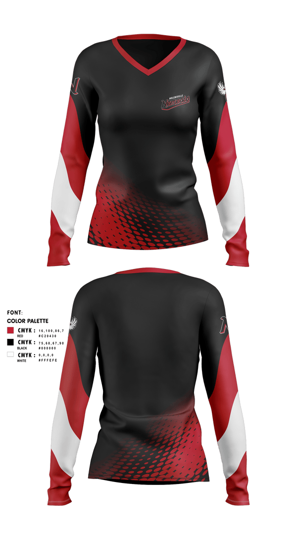 Women's Long Sleeve Vneck Shirt, NEMESISOCS 117th RTI, Softball, Teamtime, Team time, sublimation, custom sports apparel, team uniforms, spirit wear, spiritwear, sports uniforms, custom shirts, team store, custom team store, fundraiser sports, apparel fundraiser