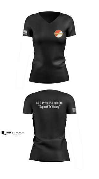 Women's Short Sleeve Vneck Shirt, Co D 199TH BSB RECON, National Guard, Teamtime, Team time, sublimation, custom sports apparel, team uniforms, spirit wear, spiritwear, sports uniforms, custom shirts, team store, custom team store, fundraiser sports, apparel fundraiser