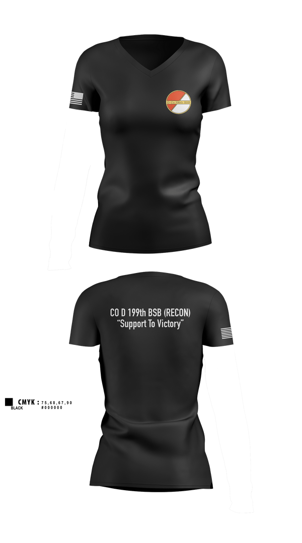 Women's Short Sleeve Vneck Shirt, Co D 199TH BSB RECON, National Guard, Teamtime, Team time, sublimation, custom sports apparel, team uniforms, spirit wear, spiritwear, sports uniforms, custom shirts, team store, custom team store, fundraiser sports, apparel fundraiser