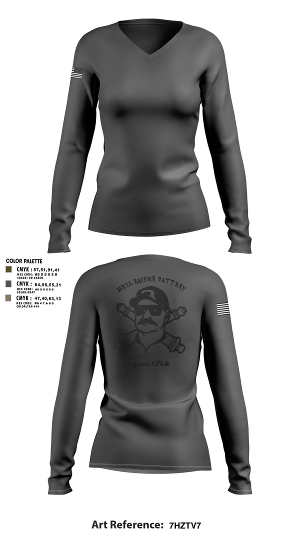 Women's Long Sleeve Vneck Shirt, HHB 2-319 AFAR, Army, Teamtime, Team time, sublimation, custom sports apparel, team uniforms, spirit wear, spiritwear, sports uniforms, custom shirts, team store, custom team store, fundraiser sports, apparel fundraiser