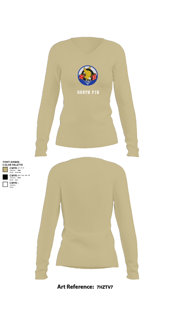 Women's Long Sleeve Vneck Shirt, 506th PIR, Army, Teamtime, Team time, sublimation, custom sports apparel, team uniforms, spirit wear, spiritwear, sports uniforms, custom shirts, team store, custom team store, fundraiser sports, apparel fundraiser