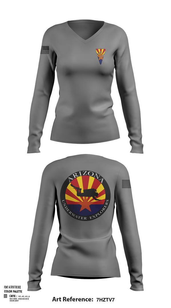 Women's Long Sleeve Vneck Shirt, Arizona Underwater Explorers, Police, Teamtime, Team time, sublimation, custom sports apparel, team uniforms, spirit wear, spiritwear, sports uniforms, custom shirts, team store, custom team store, fundraiser sports, apparel fundraiser