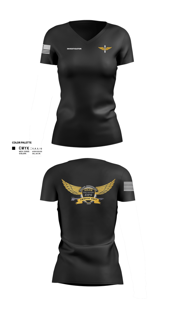 Women's Short Sleeve Vneck Shirt, Investigator, Army, Teamtime, Team time, sublimation, custom sports apparel, team uniforms, spirit wear, spiritwear, sports uniforms, custom shirts, team store, custom team store, fundraiser sports, apparel fundraiser