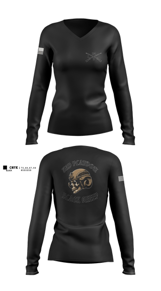 Women's Long Sleeve Vneck Shirt, 3rd PLT black sheep, Army, Teamtime, Team time, sublimation, custom sports apparel, team uniforms, spirit wear, spiritwear, sports uniforms, custom shirts, team store, custom team store, fundraiser sports, apparel fundraiser