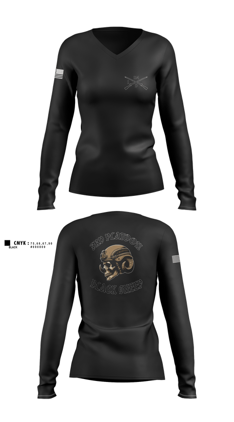 Women's Long Sleeve Vneck Shirt, 3rd PLT black sheep, Army, Teamtime, Team time, sublimation, custom sports apparel, team uniforms, spirit wear, spiritwear, sports uniforms, custom shirts, team store, custom team store, fundraiser sports, apparel fundraiser