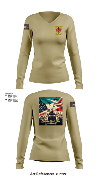 Women's Long Sleeve Vneck Shirt, 3/7 India Co. Wpns Plt, Marines, Teamtime, Team time, sublimation, custom sports apparel, team uniforms, spirit wear, spiritwear, sports uniforms, custom shirts, team store, custom team store, fundraiser sports, apparel fundraiser