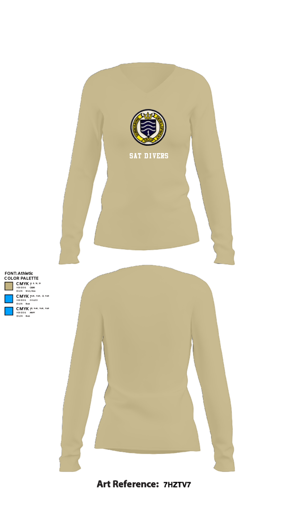 Women's Long Sleeve Vneck Shirt, SAT DIVERS, Navy, Teamtime, Team time, sublimation, custom sports apparel, team uniforms, spirit wear, spiritwear, sports uniforms, custom shirts, team store, custom team store, fundraiser sports, apparel fundraiser