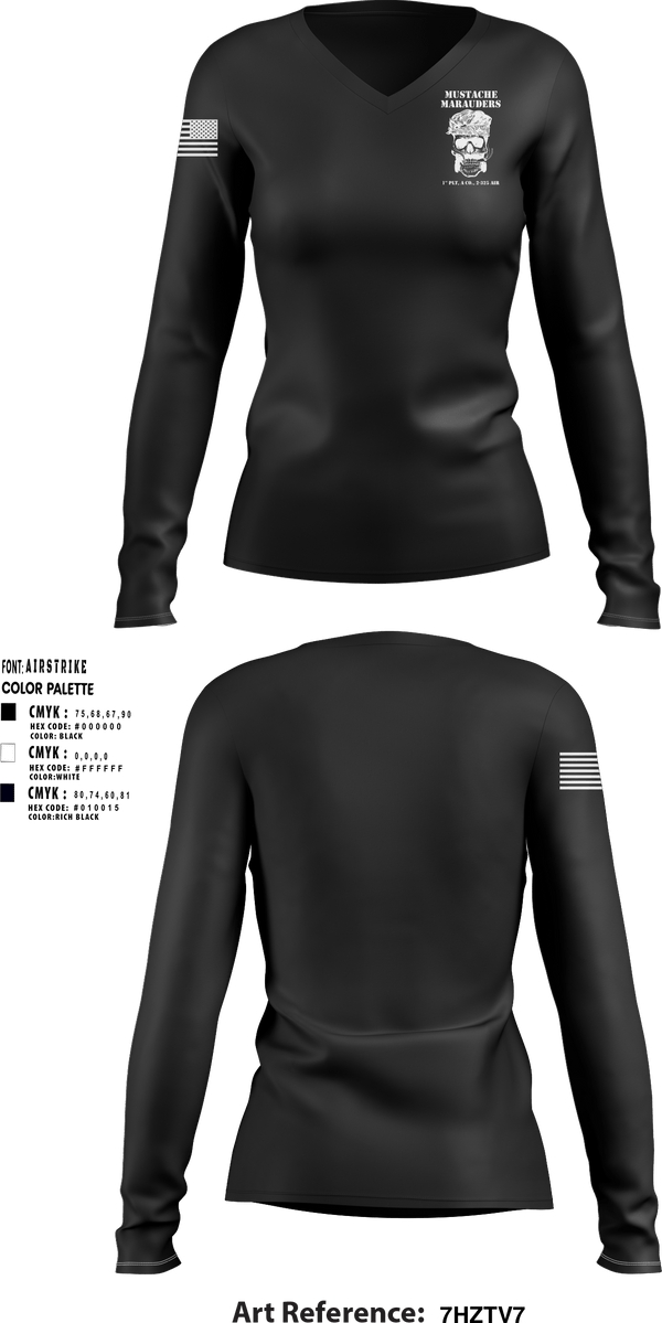 Women's Long Sleeve Vneck Shirt, 1st Plt, A Co, 2-325 AIR, , Teamtime, Team time, sublimation, custom sports apparel, team uniforms, spirit wear, spiritwear, sports uniforms, custom shirts, team store, custom team store, fundraiser sports, apparel fundraiser