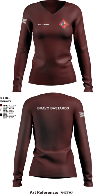 Women's Long Sleeve Vneck Shirt, Bravo 1/23 63480397, Marines, Teamtime, Team time, sublimation, custom sports apparel, team uniforms, spirit wear, spiritwear, sports uniforms, custom shirts, team store, custom team store, fundraiser sports, apparel fundraiser