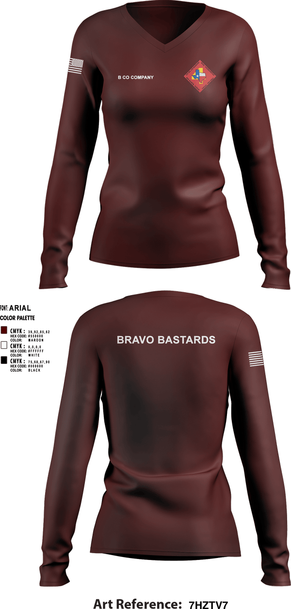 Women's Long Sleeve Vneck Shirt, Bravo 1/23 63480397, Marines, Teamtime, Team time, sublimation, custom sports apparel, team uniforms, spirit wear, spiritwear, sports uniforms, custom shirts, team store, custom team store, fundraiser sports, apparel fundraiser