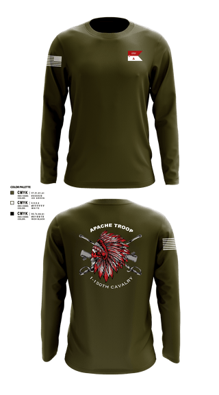 Long Sleeve Performance Shirt, Apache Troop 1-150th, Army, Teamtime, Team time, sublimation, custom sports apparel, team uniforms, spirit wear, spiritwear, sports uniforms, custom shirts, team store, custom team store, fundraiser sports, apparel fundraiser