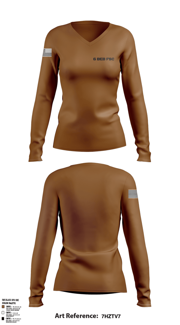 Women's Long Sleeve Vneck Shirt, 6 BEB FSC, Army, Teamtime, Team time, sublimation, custom sports apparel, team uniforms, spirit wear, spiritwear, sports uniforms, custom shirts, team store, custom team store, fundraiser sports, apparel fundraiser
