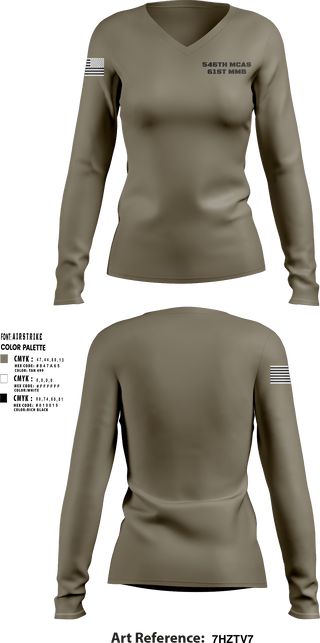 Women's Long Sleeve Vneck Shirt, 546th mcas 61st mmb, Army, Teamtime, Team time, sublimation, custom sports apparel, team uniforms, spirit wear, spiritwear, sports uniforms, custom shirts, team store, custom team store, fundraiser sports, apparel fundraiser