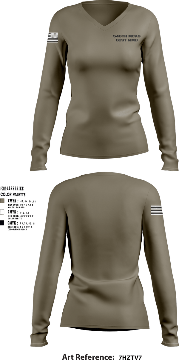 Women's Long Sleeve Vneck Shirt, 546th mcas 61st mmb, Army, Teamtime, Team time, sublimation, custom sports apparel, team uniforms, spirit wear, spiritwear, sports uniforms, custom shirts, team store, custom team store, fundraiser sports, apparel fundraiser