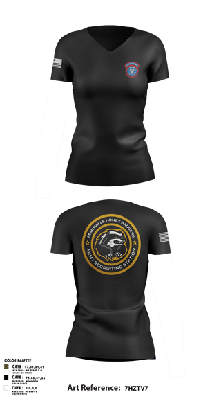 Women's Short Sleeve Vneck Shirt, Maryville Honeybadger, Army, Teamtime, Team time, sublimation, custom sports apparel, team uniforms, spirit wear, spiritwear, sports uniforms, custom shirts, team store, custom team store, fundraiser sports, apparel fundraiser