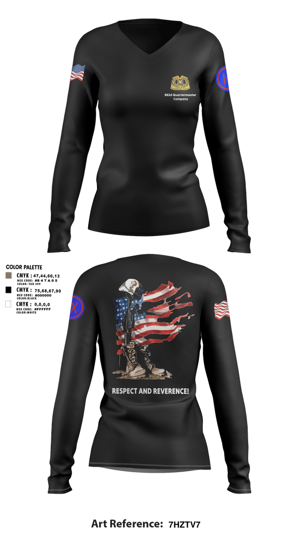 Women's Long Sleeve Vneck Shirt, 962D QUARTERMASTER COMPANY (MORTUARY AFFAIRS), Army, Teamtime, Team time, sublimation, custom sports apparel, team uniforms, spirit wear, spiritwear, sports uniforms, custom shirts, team store, custom team store, fundraiser sports, apparel fundraiser