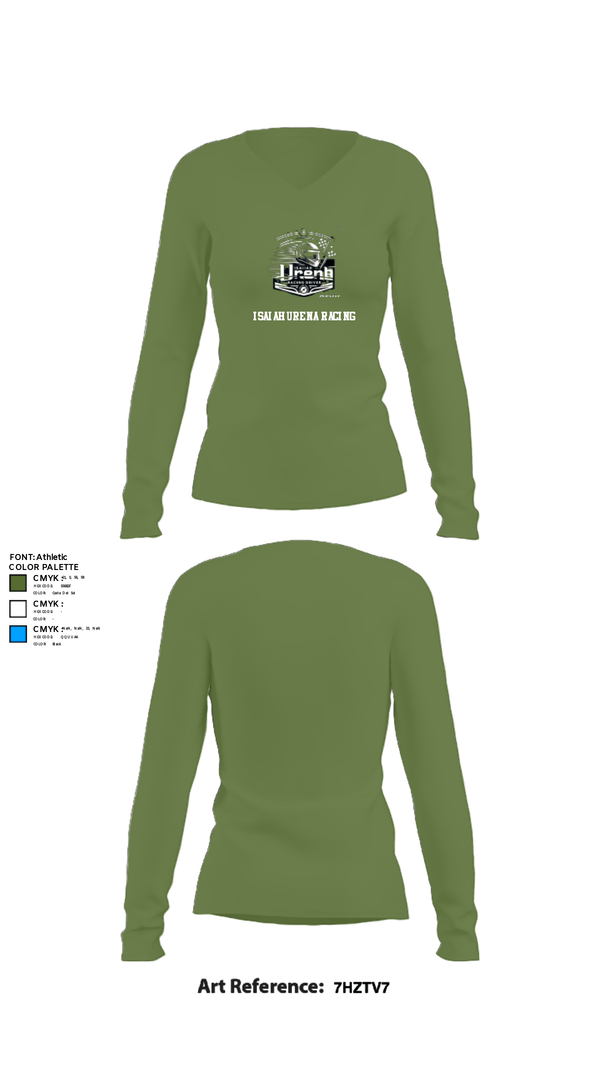Women's Long Sleeve Vneck Shirt, Isaiahurena racing, E-Sports, Teamtime, Team time, sublimation, custom sports apparel, team uniforms, spirit wear, spiritwear, sports uniforms, custom shirts, team store, custom team store, fundraiser sports, apparel fundraiser