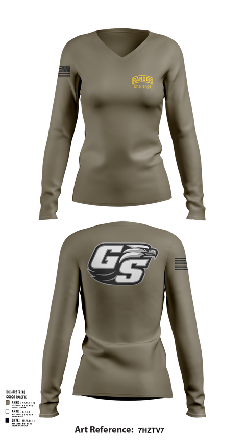 Women's Long Sleeve Vneck Shirt, GASOU ROTC Ranger Challenge, , Teamtime, Team time, sublimation, custom sports apparel, team uniforms, spirit wear, spiritwear, sports uniforms, custom shirts, team store, custom team store, fundraiser sports, apparel fundraiser