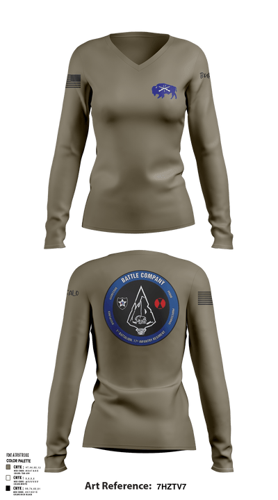 Battle company 1-17IN 67217435 Women's Long Sleeve V-neck Shirt - 1