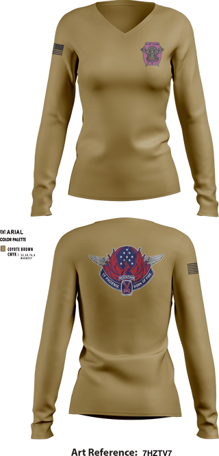 Women's Long Sleeve Vneck Shirt, HHC 3-10 GSAB, Army, Teamtime, Team time, sublimation, custom sports apparel, team uniforms, spirit wear, spiritwear, sports uniforms, custom shirts, team store, custom team store, fundraiser sports, apparel fundraiser