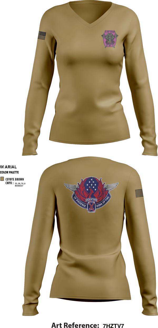 Women's Long Sleeve Vneck Shirt, HHC 3-10 GSAB, Army, Teamtime, Team time, sublimation, custom sports apparel, team uniforms, spirit wear, spiritwear, sports uniforms, custom shirts, team store, custom team store, fundraiser sports, apparel fundraiser