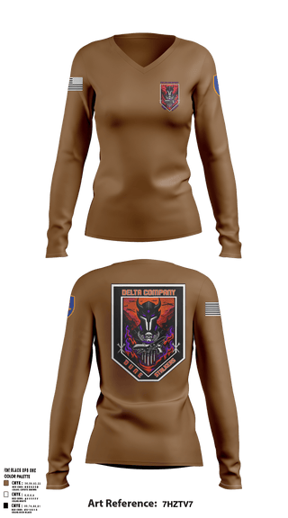 Women's Long Sleeve Vneck Shirt, Delta Co, 2-13th AVN REGT_CADRE, Army, Teamtime, Team time, sublimation, custom sports apparel, team uniforms, spirit wear, spiritwear, sports uniforms, custom shirts, team store, custom team store, fundraiser sports, apparel fundraiser