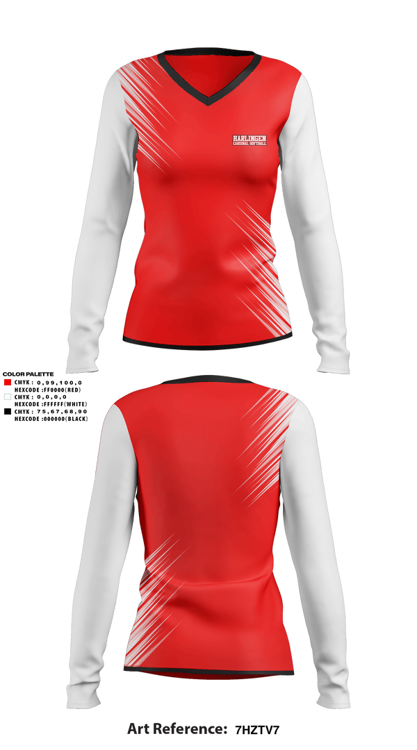 Women's Long Sleeve Vneck Shirt, Harlingen Cardinal Softball, Softball, Teamtime, Team time, sublimation, custom sports apparel, team uniforms, spirit wear, spiritwear, sports uniforms, custom shirts, team store, custom team store, fundraiser sports, apparel fundraiser