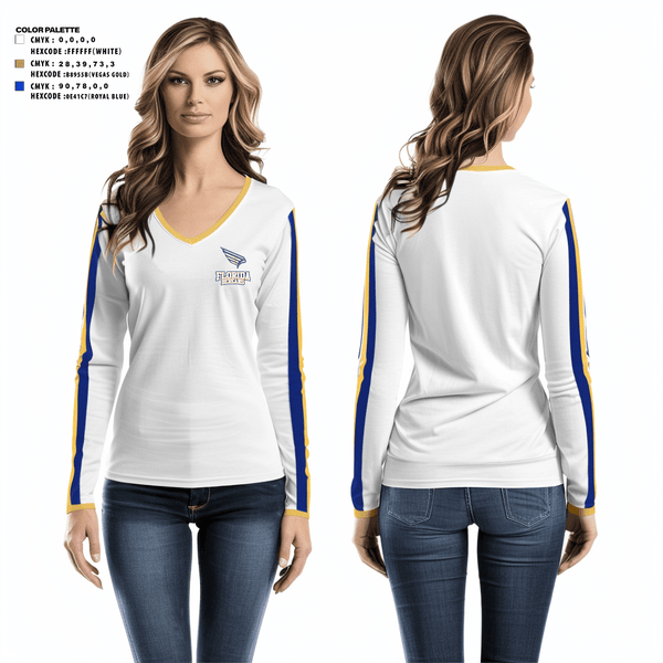 Women's Long Sleeve Vneck Shirt, FLORIDA BEREANS, Football, Teamtime, Team time, sublimation, custom sports apparel, team uniforms, spirit wear, spiritwear, sports uniforms, custom shirts, team store, custom team store, fundraiser sports, apparel fundraiser