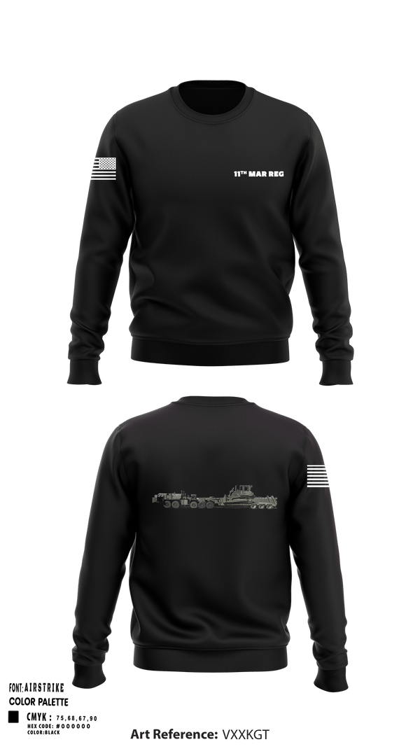 Crew Neck Sweatshirt, 11Th MAR REG, Marines, Teamtime, Team time, sublimation, custom sports apparel, team uniforms, spirit wear, spiritwear, sports uniforms, custom shirts, team store, custom team store, fundraiser sports, apparel fundraiser