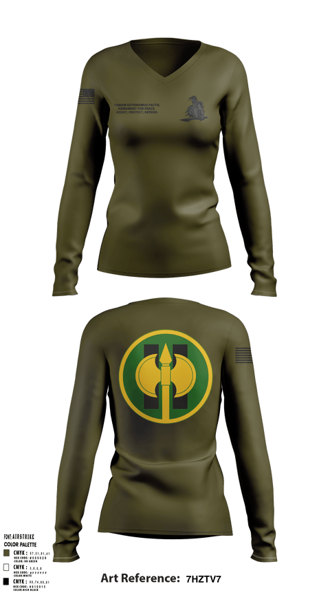 Women's Long Sleeve Vneck Shirt, 11th Military Police Brigade HHC, Army, Teamtime, Team time, sublimation, custom sports apparel, team uniforms, spirit wear, spiritwear, sports uniforms, custom shirts, team store, custom team store, fundraiser sports, apparel fundraiser