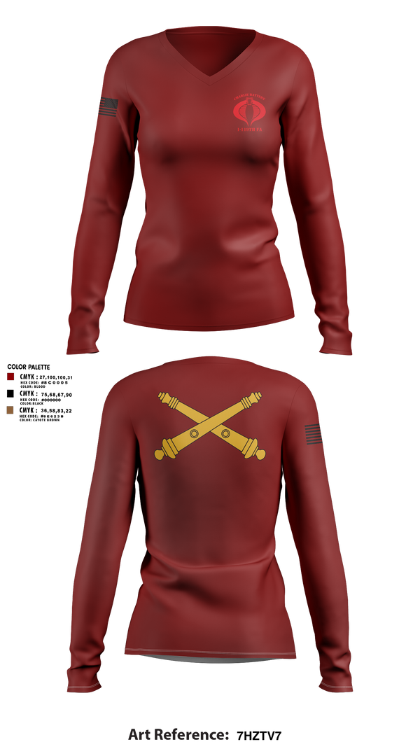 Women's Long Sleeve Vneck Shirt, Charlie Battery, 1-119th FA, , Teamtime, Team time, sublimation, custom sports apparel, team uniforms, spirit wear, spiritwear, sports uniforms, custom shirts, team store, custom team store, fundraiser sports, apparel fundraiser