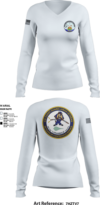 Women's Long Sleeve Vneck Shirt, Marcus Island Loran Station, Coast Guard, Teamtime, Team time, sublimation, custom sports apparel, team uniforms, spirit wear, spiritwear, sports uniforms, custom shirts, team store, custom team store, fundraiser sports, apparel fundraiser