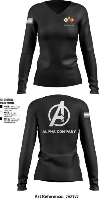 Women's Long Sleeve Vneck Shirt, Alpha Company, Army, Teamtime, Team time, sublimation, custom sports apparel, team uniforms, spirit wear, spiritwear, sports uniforms, custom shirts, team store, custom team store, fundraiser sports, apparel fundraiser