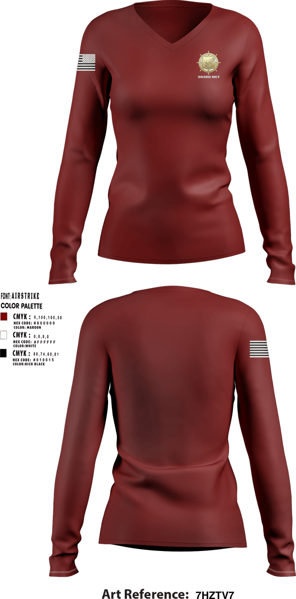 Women's Long Sleeve Vneck Shirt, 383rd MCT, Army, Teamtime, Team time, sublimation, custom sports apparel, team uniforms, spirit wear, spiritwear, sports uniforms, custom shirts, team store, custom team store, fundraiser sports, apparel fundraiser