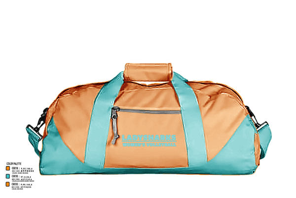 Duffle Bag, LadySharks, Women's Volleyball, Teamtime, Team time, sublimation, custom sports apparel, team uniforms, spirit wear, spiritwear, sports uniforms, custom shirts, team store, custom team store, fundraiser sports, apparel fundraiser