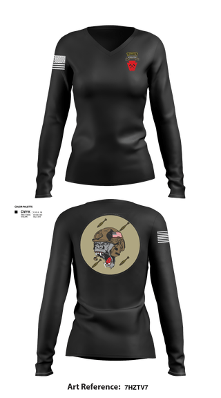 Women's Long Sleeve Vneck Shirt, Aco 1-111th secfor1-111 MTR renew, National Guard, Teamtime, Team time, sublimation, custom sports apparel, team uniforms, spirit wear, spiritwear, sports uniforms, custom shirts, team store, custom team store, fundraiser sports, apparel fundraiser
