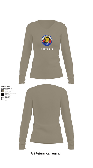 Women's Long Sleeve Vneck Shirt, 506th PIR, Army, Teamtime, Team time, sublimation, custom sports apparel, team uniforms, spirit wear, spiritwear, sports uniforms, custom shirts, team store, custom team store, fundraiser sports, apparel fundraiser